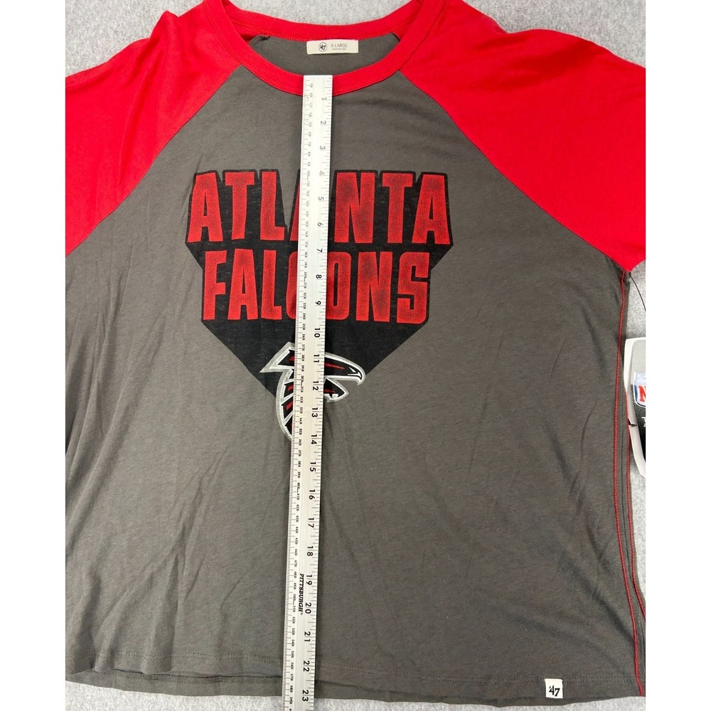 Women's '47 Brand Atlanta Falcons sz XL 3/4 Sleeve Raglan Shirt NFL NWT Gray Red - Picture 8 of 12